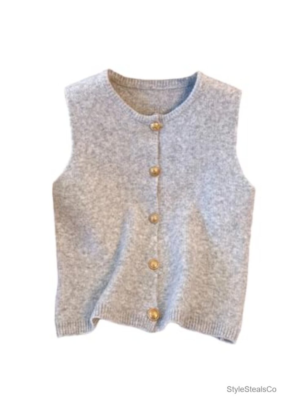 Women's Button Down Sweater Vest Sleeveless Crewneck Knit Knitwear
